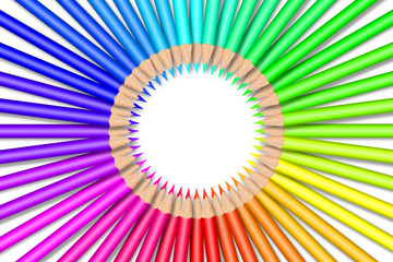 Colorful color pencils in front of white background