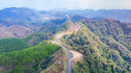 Road view on the mountain from above