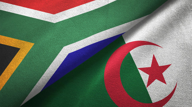 South Africa and Algeria two flags textile cloth, fabric texture