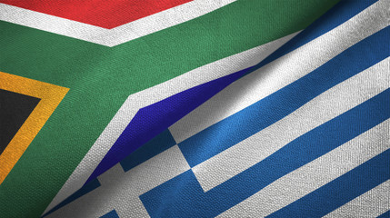 South Africa and Greece two flags textile cloth, fabric texture