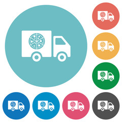 Pizza delivery truck flat round icons
