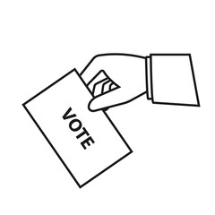 Hand holding ballot paper outline icon. Clipart image isolated on background