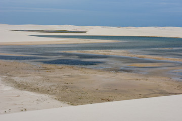 Lagoon on the middle of the dunes at Lencois Maranhenese National Park, Brazil