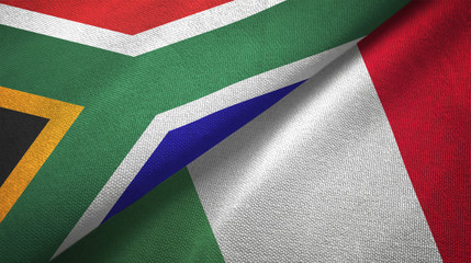 Fototapeta premium South Africa and Italy two flags textile cloth, fabric texture