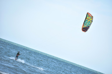 Kite surf in action on the Monte Hermoso beach, Argentina