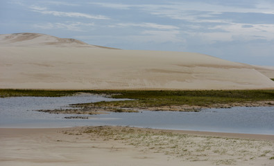 Lagoon on the middle of the dunes at Lencois Maranhenese National Park, Brazil