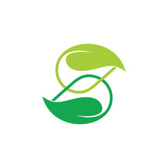 linked green leaf letter s shape logo vector