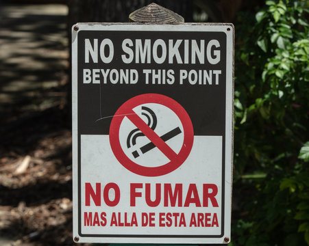 sign says no smoking beyond this point no fumar