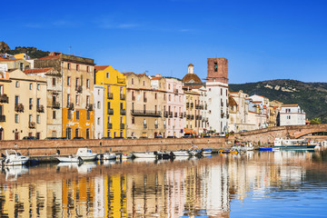 Fototapeta na wymiar Beautiful view of Bosa town, Sardinia island, Italy. Popular italian travel touristic destination