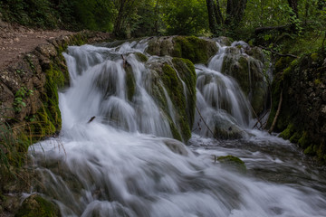 The beautiful and stunning Plitvice Lake National Park, Croatia, close up shot of a waterfall