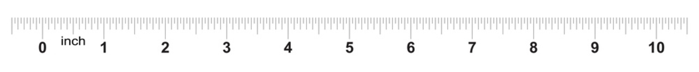 Ruler 10 inches. Metric inch size indicator. Decimal system grid. Measuring tool