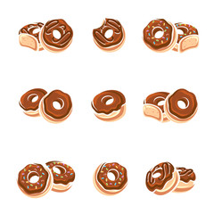 Donut set. Collection icons donuts. Vector