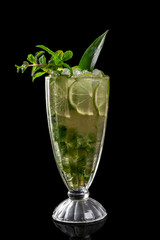 Classic fresh juices from fruits and vegetables on a black background in glass cups, cocktails. Drinks with bottom ejection. Isolate for the menu of restaurants, bars and cafes.