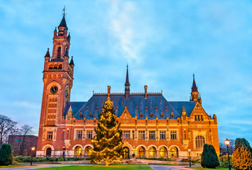 Naklejka premium The Peace Palace, the seat of the International Court of Justice. The Hague, the Netherlands