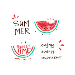 Tropical happy summer slogan with watermelon illustration
