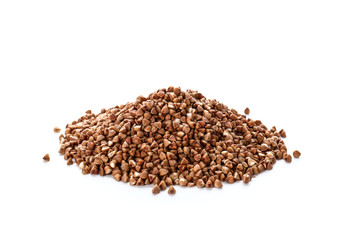 Raw buckwheat on white background