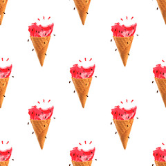 Ice cream with watermelon Seamless Pattern. 
