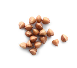 Raw buckwheat on white background