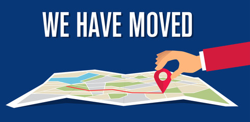 We have moved, changed address navigation, flat illustration vector