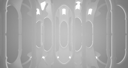 Abstract gothic white interior with neon lighting. 3D illustration and rendering.