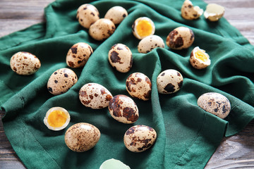 Fototapeta na wymiar Boiled quail eggs on table