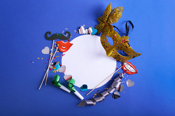 Composition for Purim holiday with space for text on color background