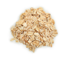 Heap of raw oatmeal on white background