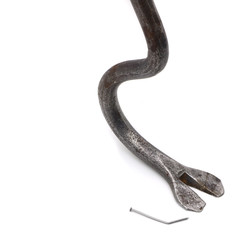 old and rusty crowbar on white background