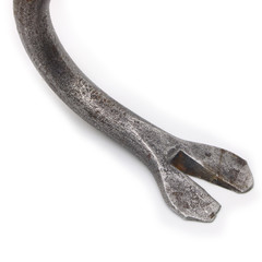 old and rusty crowbar on white background