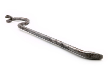 old and rusty crowbar on white background