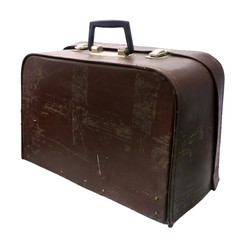 old and battered suitcase on white background
