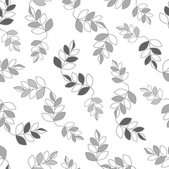 Vector seamless pattern with leaves on a white background.