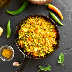 Vegetarian pilaf in frying pan
