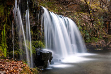 Sgwd Ddwli Uchaf waterfall on the Elidir Trail at the Brecon national park Wales UK