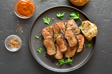 Grilled sliced beef liver