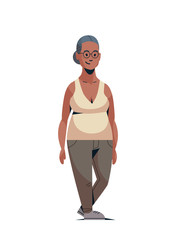 happy elderly woman smiling casual african american lady standing pose female cartoon character full length flat white background vertical