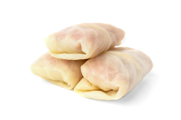 Raw stuffed cabbage isolated on white background.