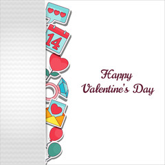 Valentines Day Greeting Card with vector flat outline icons