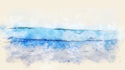 Abstract sea soft wave watercolor illustration painting backgroud.