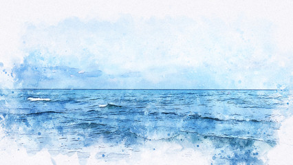 Fototapeta Abstract sea soft wave watercolor illustration painting backgroud. obraz