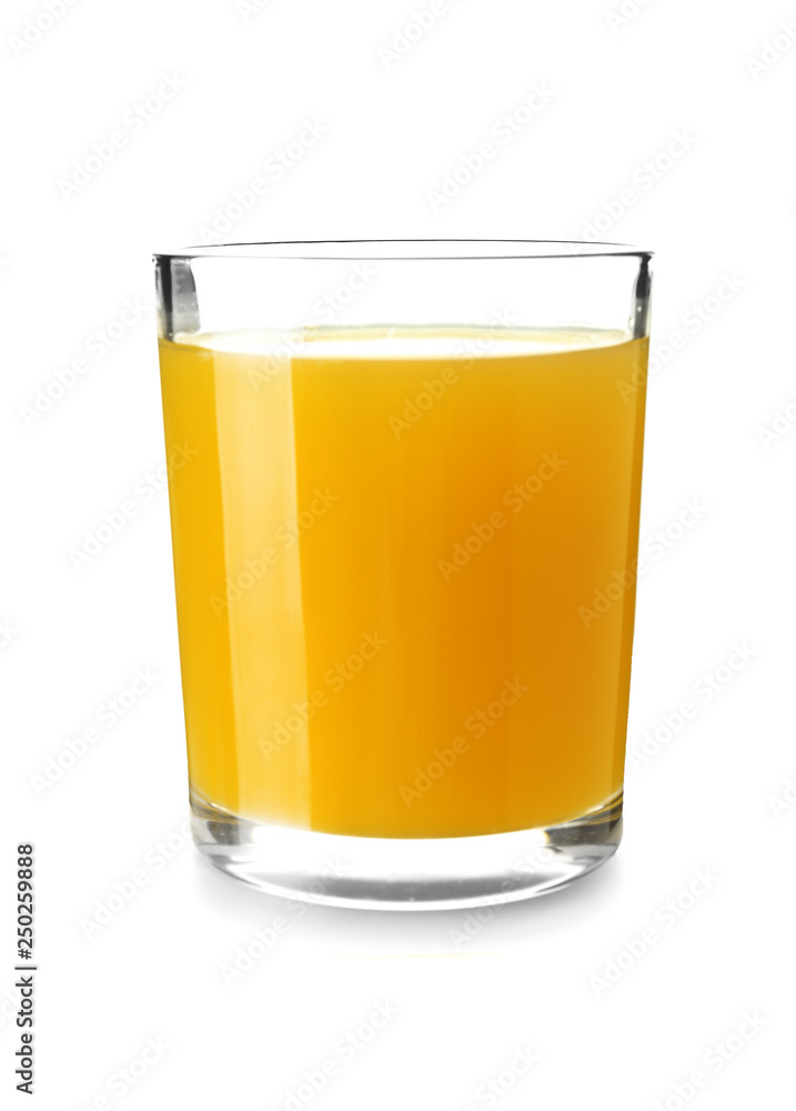 Wall mural glass of fresh orange juice on white background