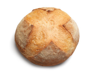 Loaf of fresh bread on white background