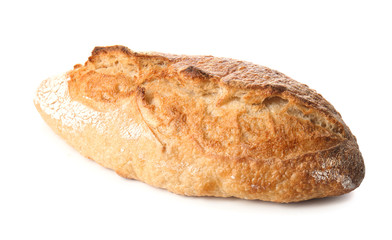 Loaf of fresh bread on white background