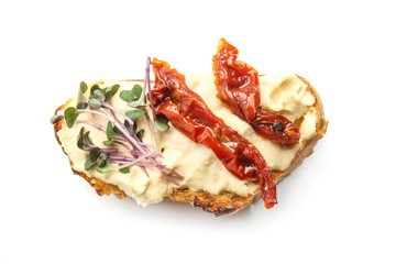 Fresh tasty bruschetta on white background