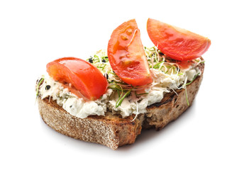Fresh tasty bruschetta on white background
