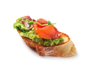 Fresh tasty bruschetta on white background