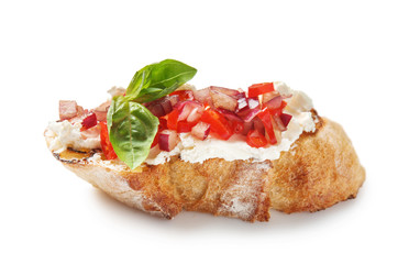 Fresh tasty bruschetta on white background