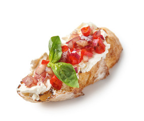 Fresh tasty bruschetta on white background