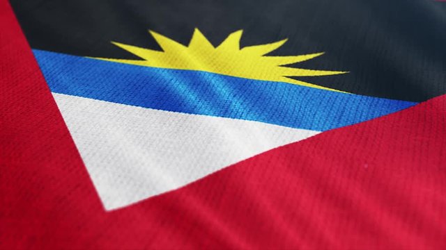 Antigua and Barbuda flag is waving 3D illustration. Symbol of Antigua and Barbuda national on fabric cloth 3D rendering in full perspective.