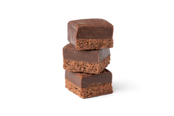 Chocolate toffees isolated on white background.
